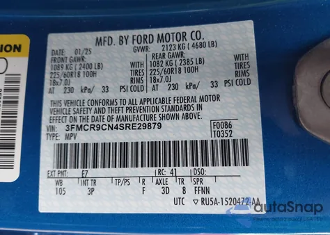 2025 Ford Bronco Sport Outer Banks z USA, uszkodzony, nr VIN 3FMCR9CN4SRE29879